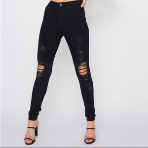 High Waisted Black Ripped Skinny Jeans